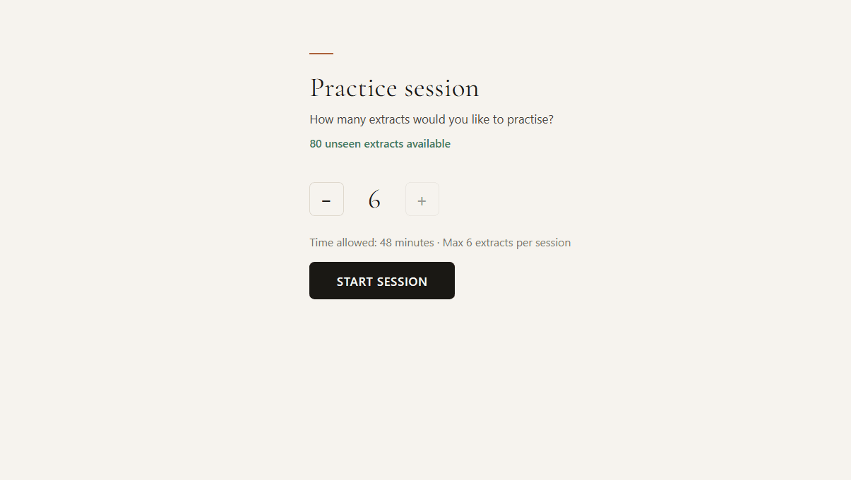 Selecting a practice session