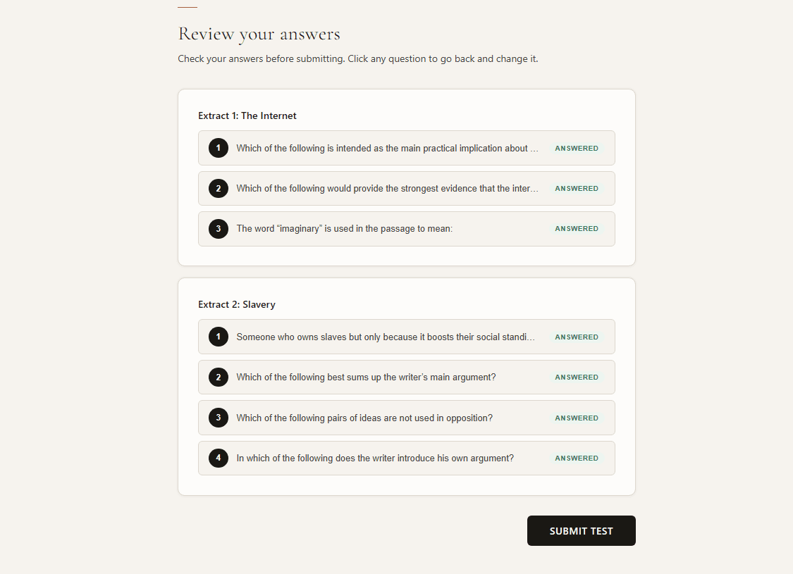 Review screen